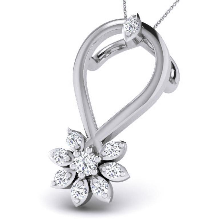 The Princess Diamond Pendant by Niraa features a silver stylized teardrop enclosing a floral design with gem petals, showcasing exquisite craftsmanship and hanging elegantly from a delicate chain.