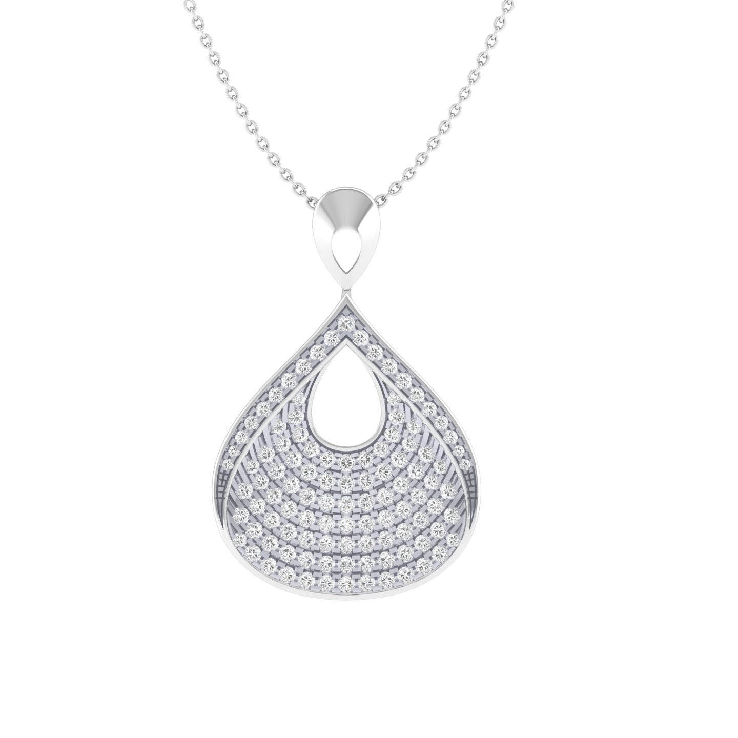 The Amani Diamond Pendant by Niraa features a rose gold teardrop shape with concentric layers of small diamonds, creating an elegantly sparkling pattern. Let me know if you need further assistance!.