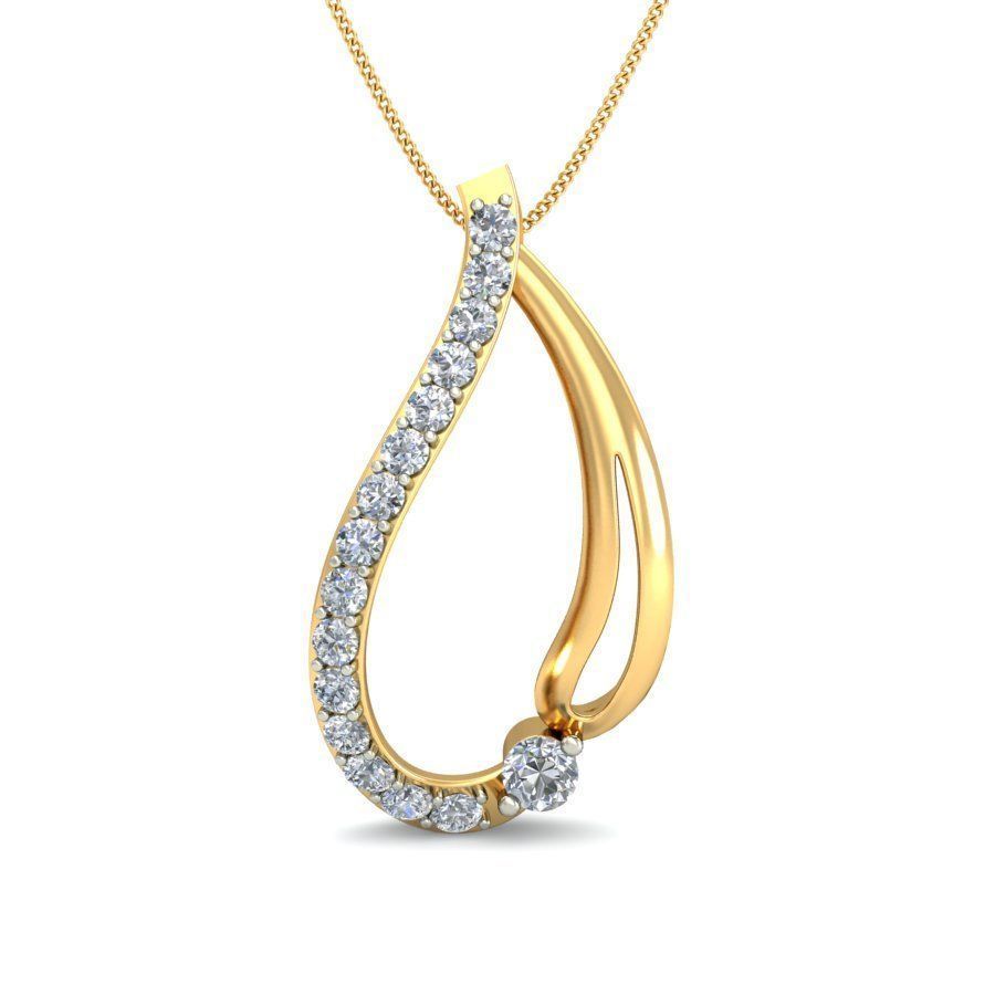 The Niraa Pearl Diamond Pendant is an elegant teardrop-shaped piece featuring a row of diamonds on one side and a prominent diamond at the bottom. With its smooth gold curves on a delicate chain, it exudes timeless sophistication and beauty.