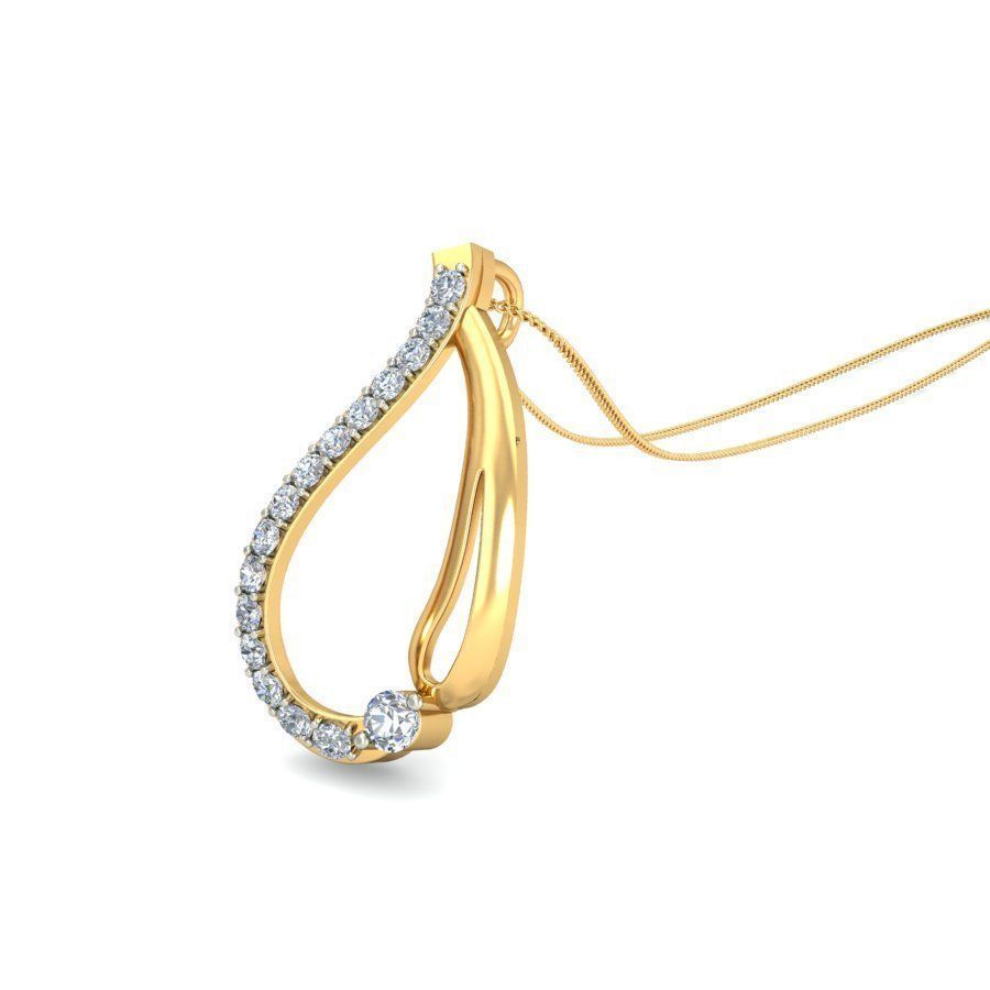 The Niraa Pearl Diamond Pendant is an elegant teardrop-shaped piece featuring a row of diamonds on one side and a prominent diamond at the bottom. With its smooth gold curves on a delicate chain, it exudes timeless sophistication and beauty.