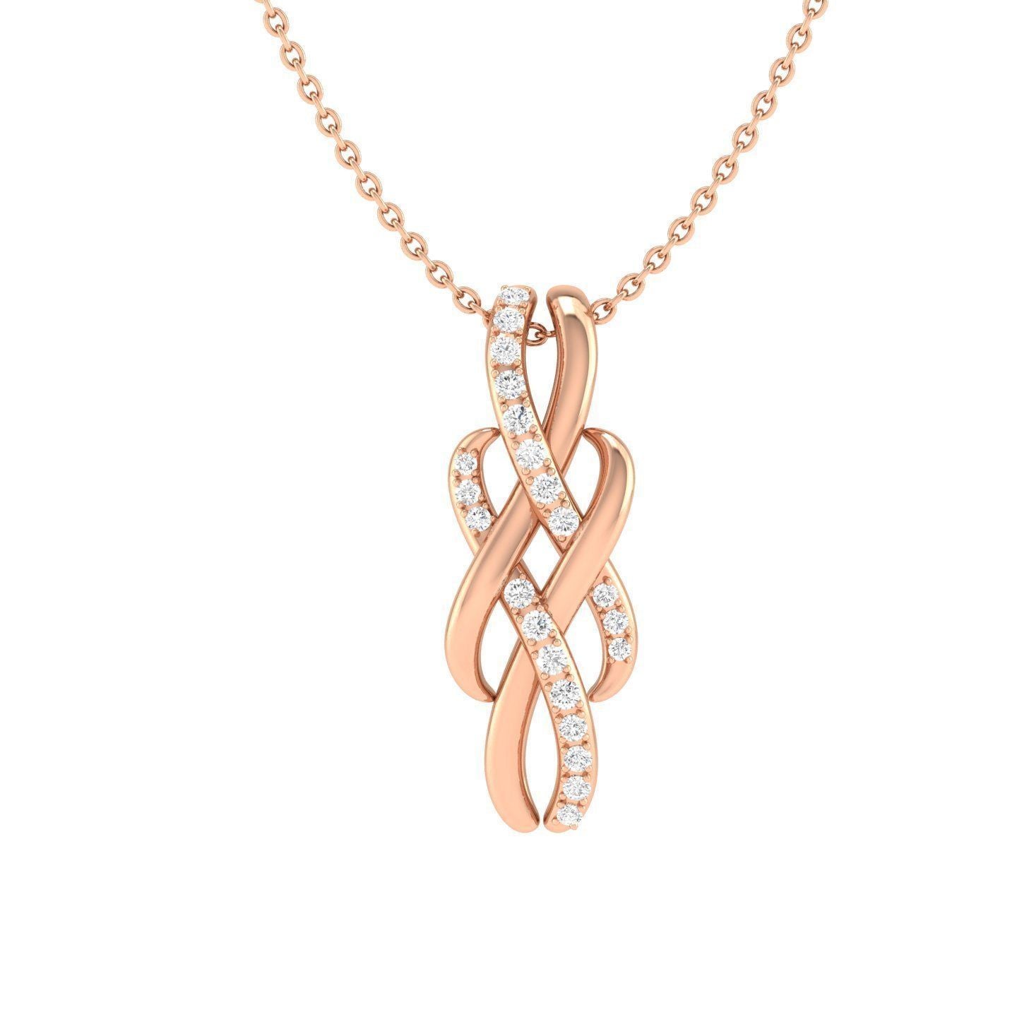 The Aleena Diamond Pendant by Niraa features an elegant design with intertwined gold loops, some smooth and others encrusted with small diamonds, creating a graceful yet sophisticated look.