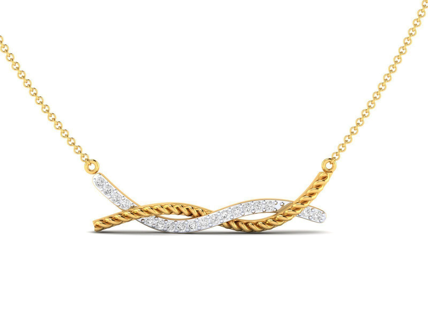 The Reina Diamond Pendant by Niraa is an elegant gold necklace featuring a twisted design with gold ropes and white stone accents for sparkle, offering a captivating modern look. Need engaging product descriptions? Im here to help!.