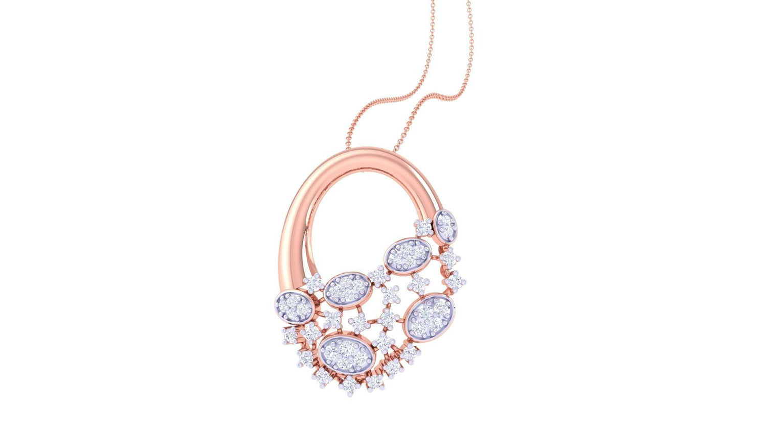 The Macie Diamond Pendant by Niraa is a gold necklace with an oval hoop design, elegantly adorned with diamond-like stones and hangs from a delicate chain.