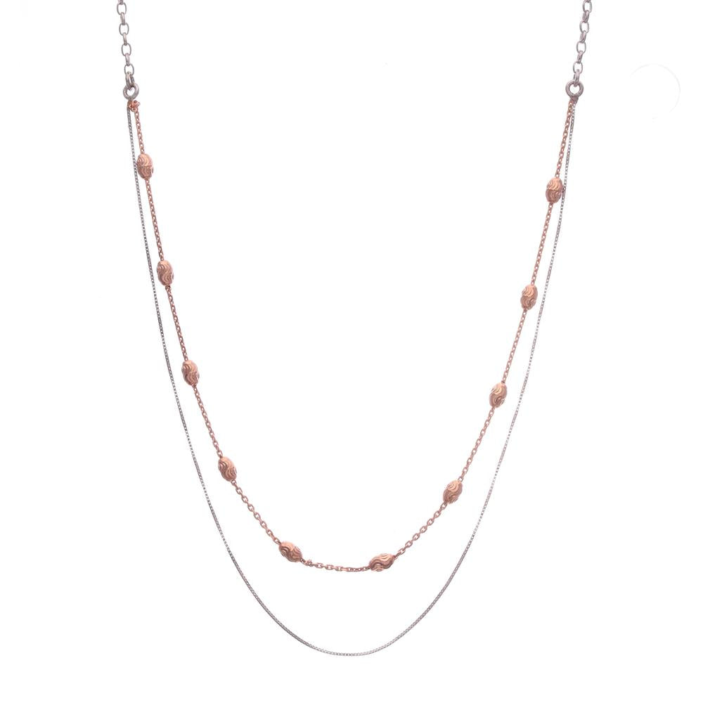 Dual Tone Rose Beads Layered Necklace in 925 silver