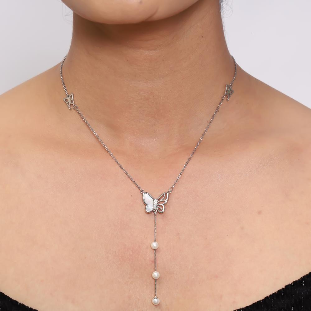 Fly with pearl Necklace in 925 silver