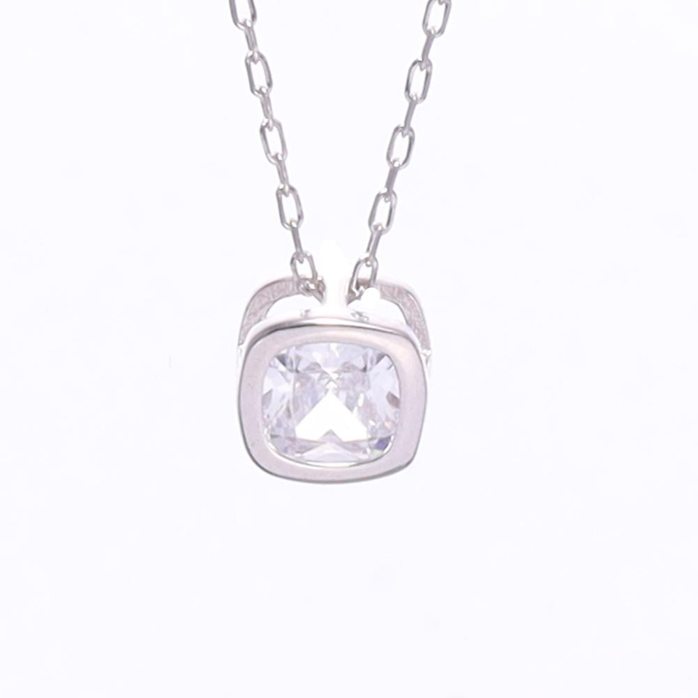 Princess Cut Solitare Necklace with link chain in 925 silver