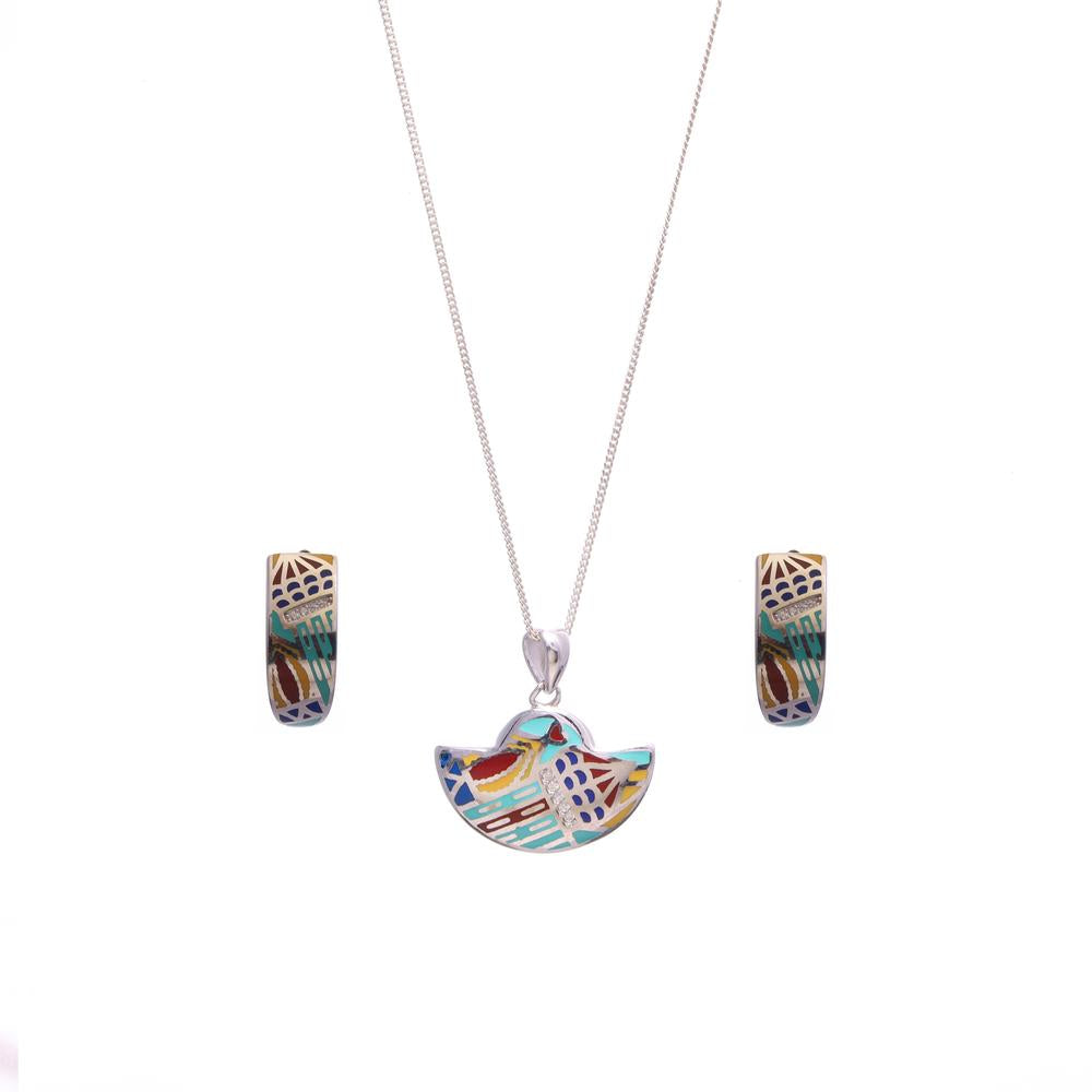 Moanna Half Moon Enamel Pendant Set in 925 silver
