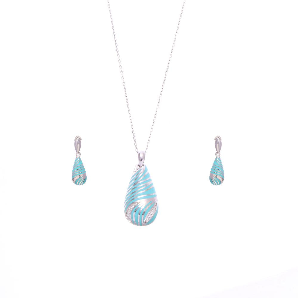 Turqoise Ocean Drop Enamel Pendant Set in 925 silver