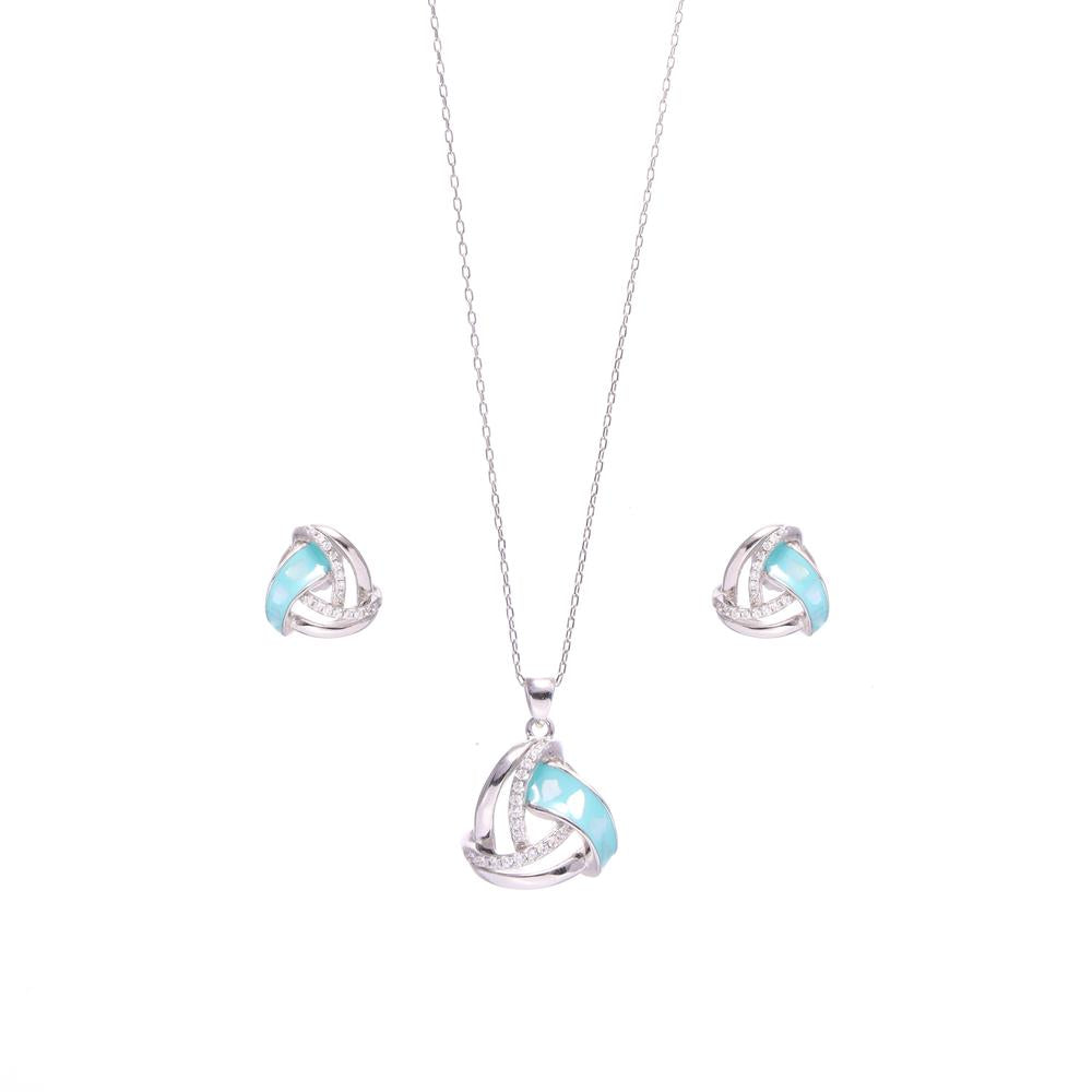 Blue Sea Studded Sail Enamel Pendant Set in 925 silver
