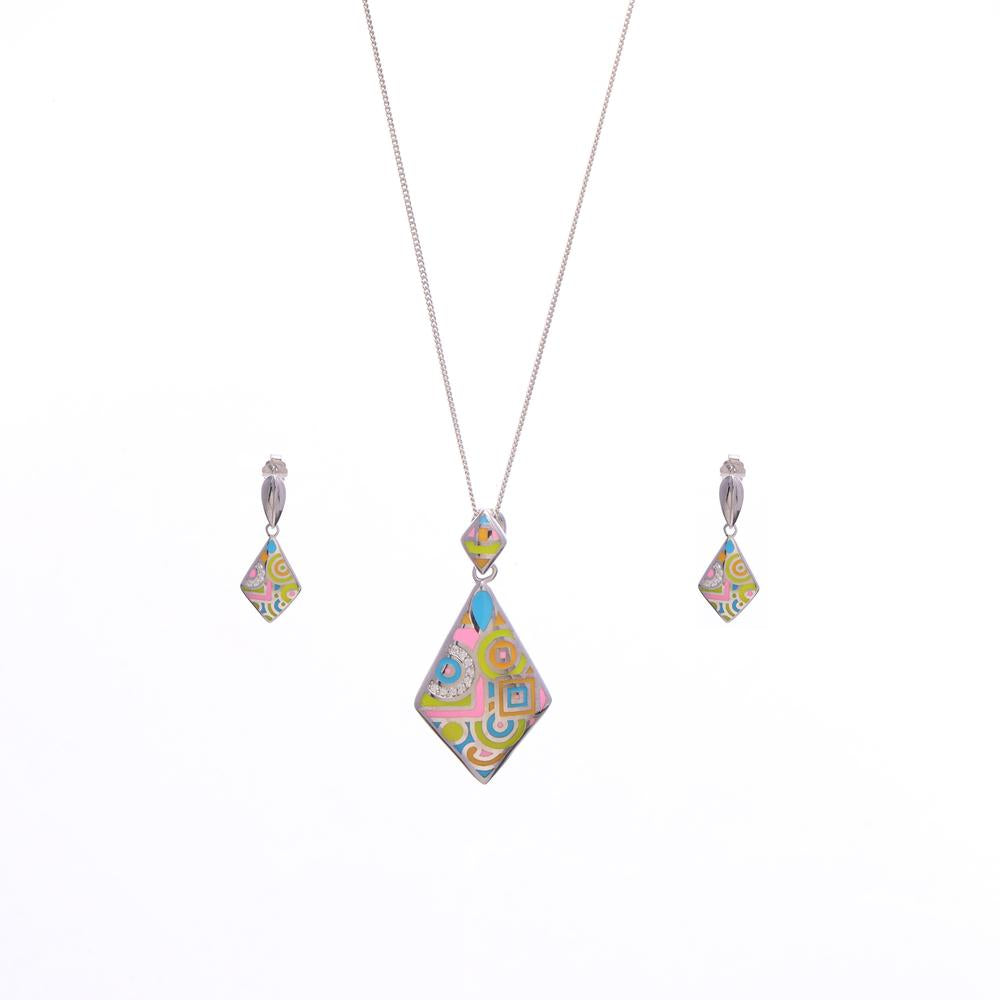 Kolorful Pop Kite Enamel Pendant Set in 925 silver