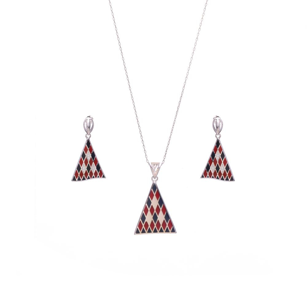 Cherry Triangle Trio Enamel Pendant Set in 925 silver