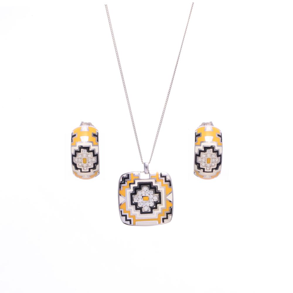 Mango Tango Enamel Pendant Set in 925 silver