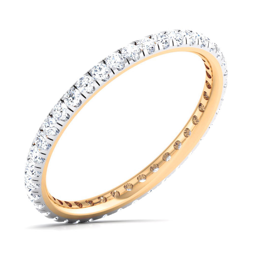 The Titania Diamond Ladies Ring by Niraa showcases a gold eternity band with a continuous circle of sparkling diamonds and includes a diamond certificate for authenticity, adding confidence to your shine.