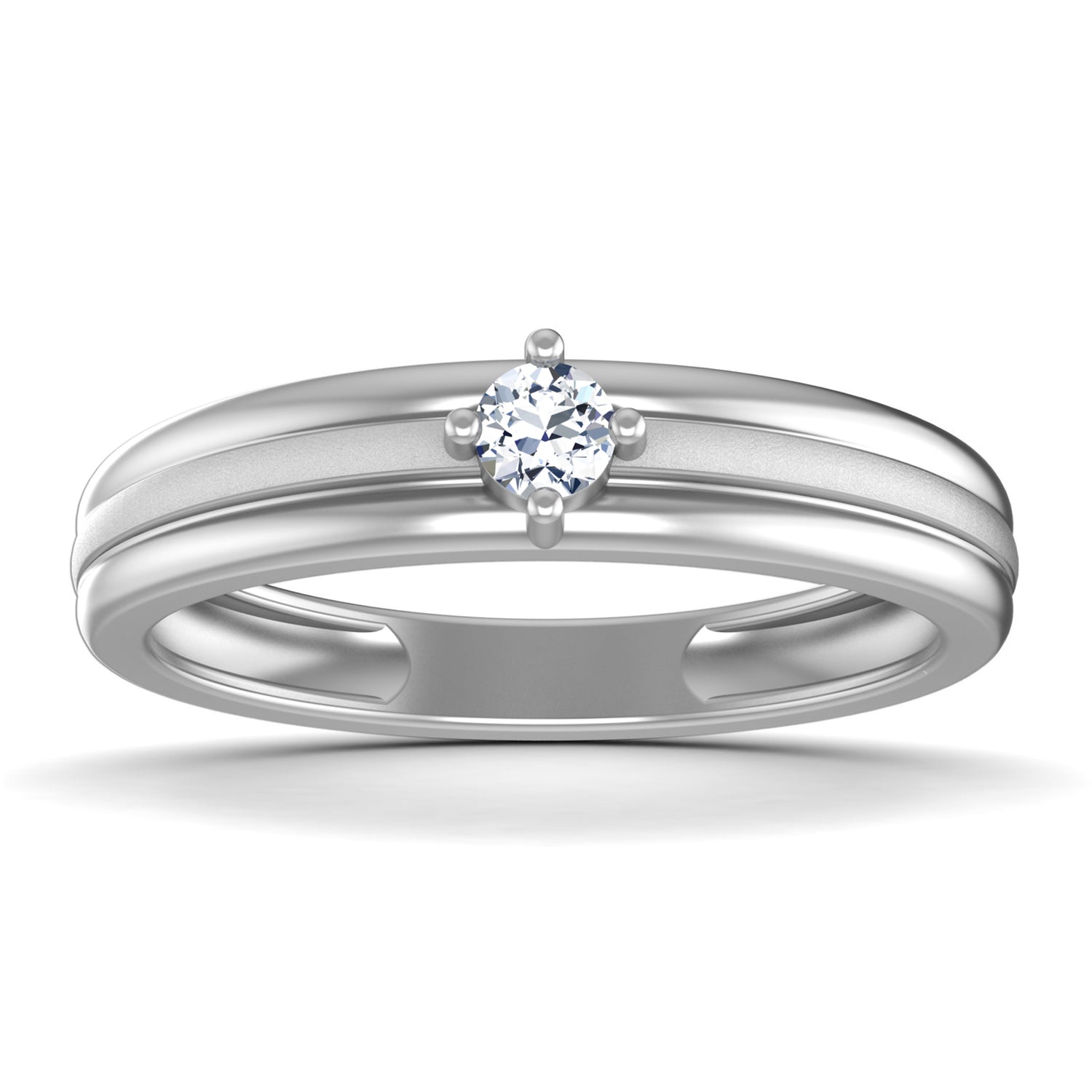 The Niraa Kailyn Diamond Mens Ring features a central diamond solitaire and a striking double band design, elegantly showcased on a pristine white background.