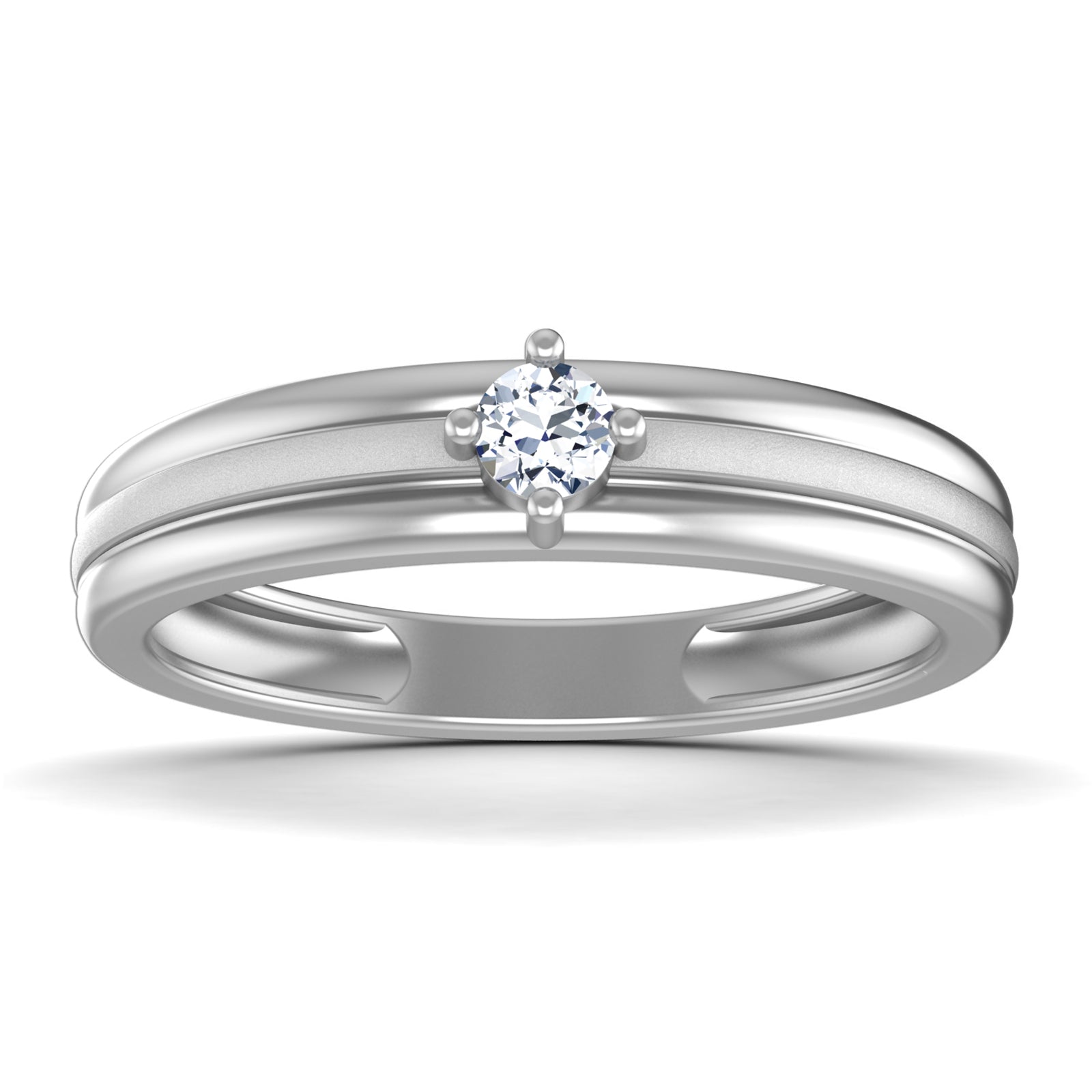 The Niraa Kailyn Diamond Mens Ring features a central diamond solitaire and a striking double band design, elegantly showcased on a pristine white background.