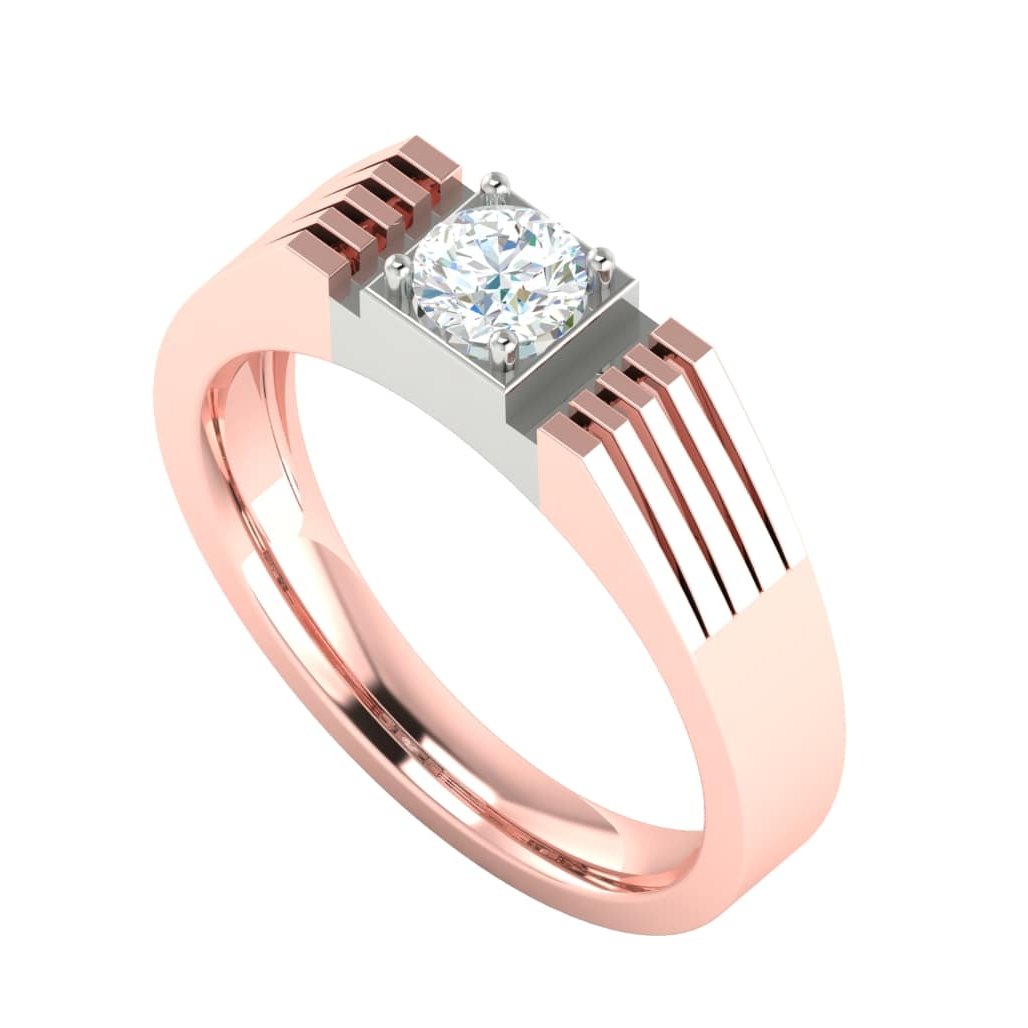 The Jana Diamond Mens Ring by Niraa showcases a modern design with a rose gold and silver band. A stunning square-cut diamond is set in the center, and sleek lines along the sides add sophistication and timeless charm. Let me know if you need help identifying important SEO keywords for this product.