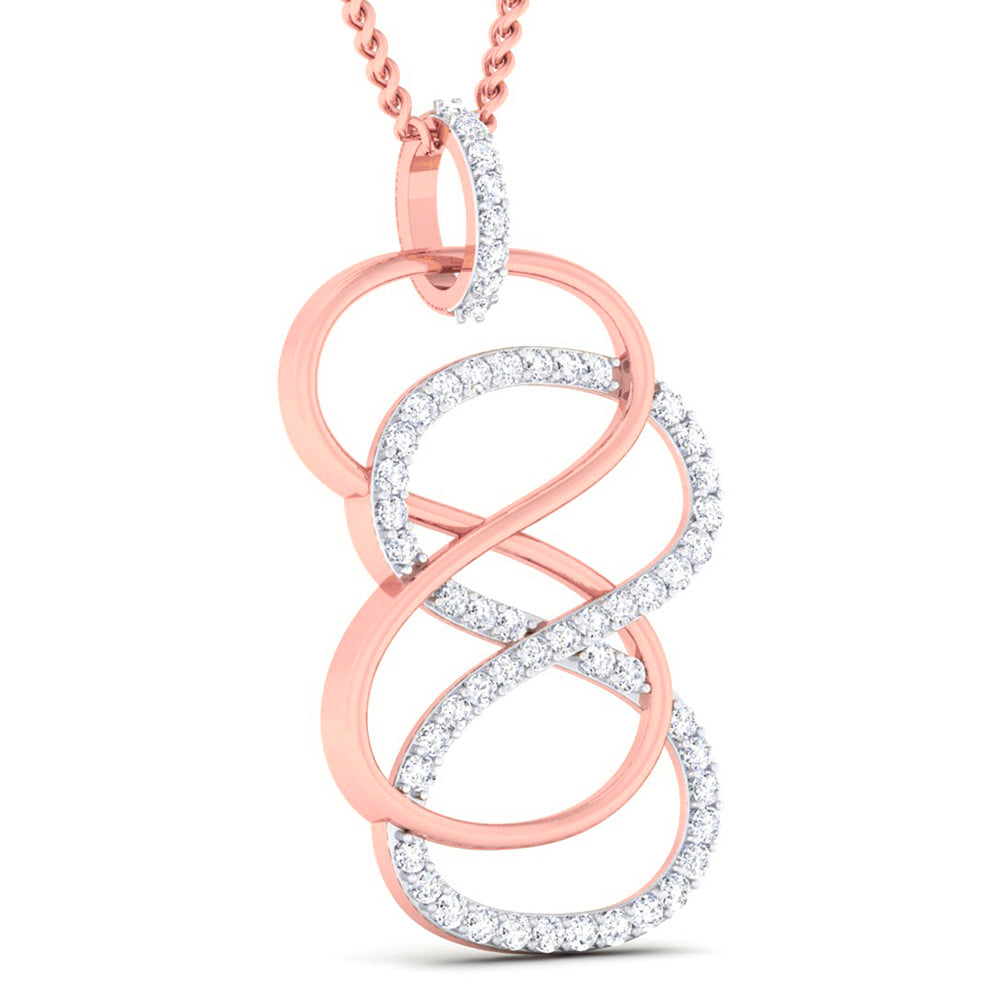 The Nova Diamond Pendant Set by Niraa features a stunning gold pendant with intertwined loops and shimmering diamonds on a delicate chain, showcasing polished gold and diamond-encrusted lines for a breathtaking piece of jewelry.