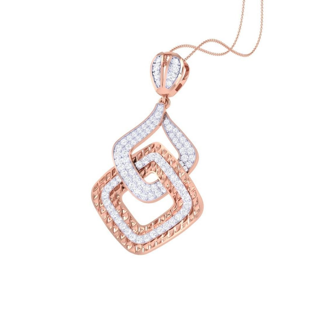 The Seraphina Diamond Pendant Set by Niraa is a stunning rose gold and silver jewelry ensemble featuring a pendant necklace and matching earrings. Its interlocking geometric designs are adorned with small white stones, creating an elegant, modern allure that captivates the eye.
