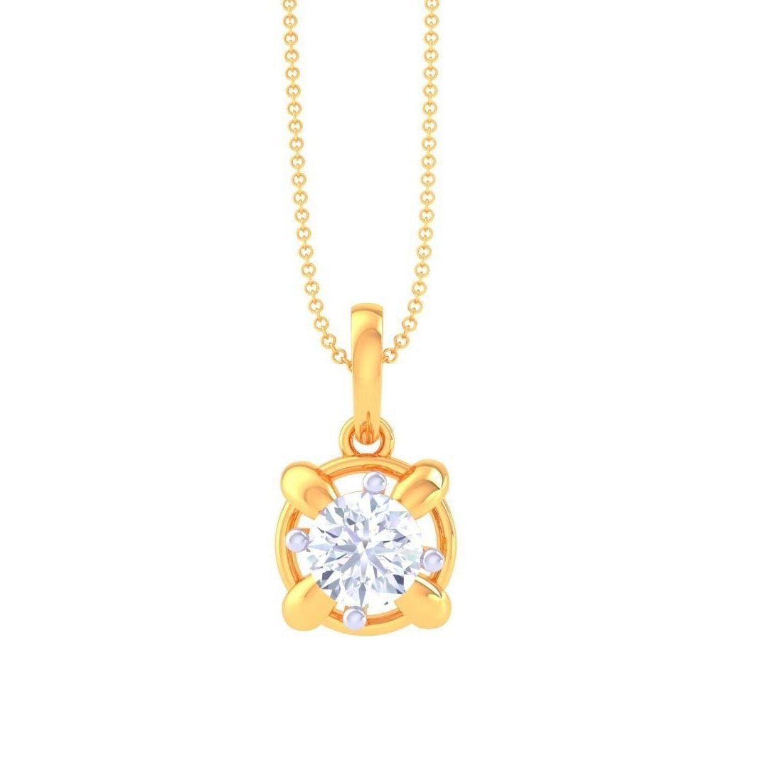 The Lauren Diamond Solitaire Pendant Set by Niraa features gold earrings with clear round gemstones and a diamond pendant in a rose gold setting. The delicate chain and four-prong earring design highlight the brilliance of gold and diamonds.
