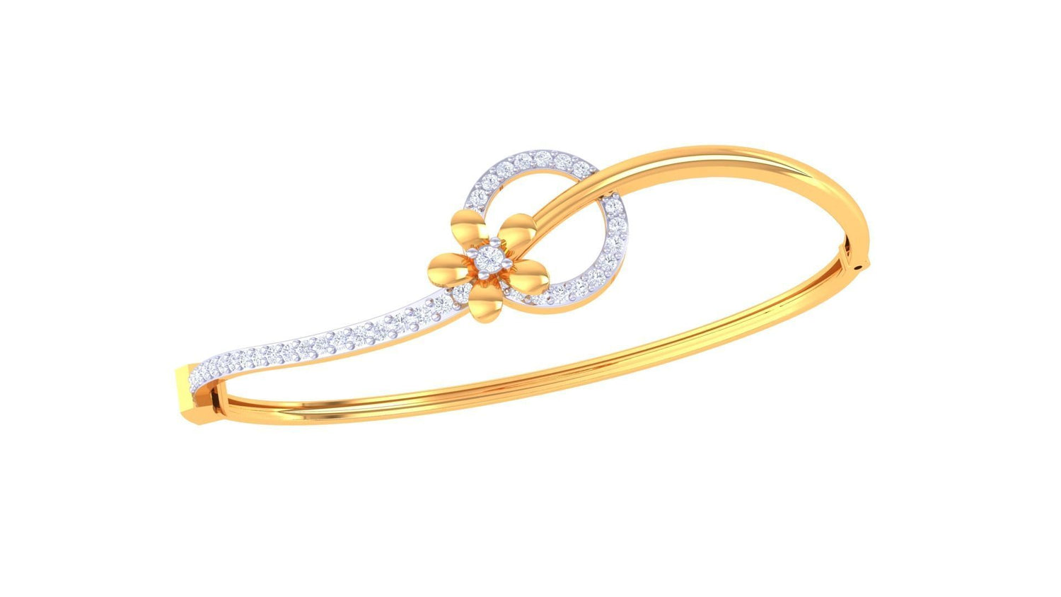 The Berkley Diamond Bracelet by Niraa features a rose gold finish with a floral accent and sparkling stones. Its elegant design, marked by flowing curves and intricate details, exudes sophisticated luxury for those who appreciate subtle elegance.