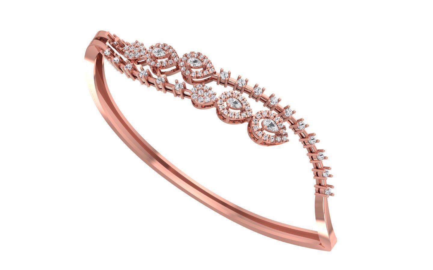 The Jaylee Diamond Bracelet by Niraa features an elegant rose gold design with pear-shaped elements and sparkling diamonds in a graceful wavy pattern, adding sophistication and timeless beauty to any ensemble.