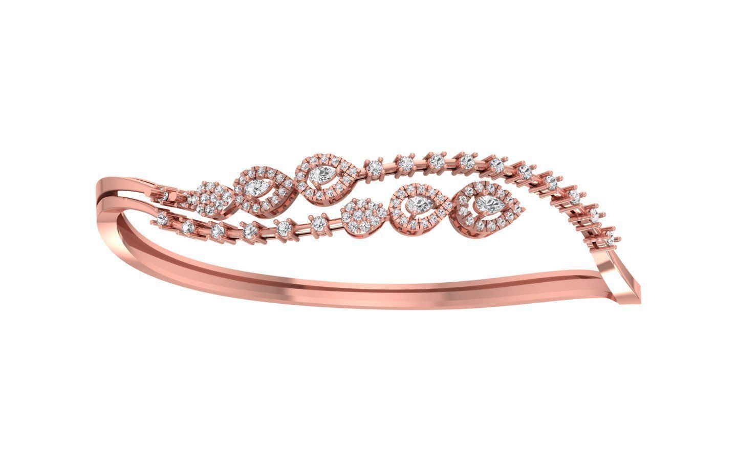 The Jaylee Diamond Bracelet by Niraa features an elegant rose gold design with pear-shaped elements and sparkling diamonds in a graceful wavy pattern, adding sophistication and timeless beauty to any ensemble.
