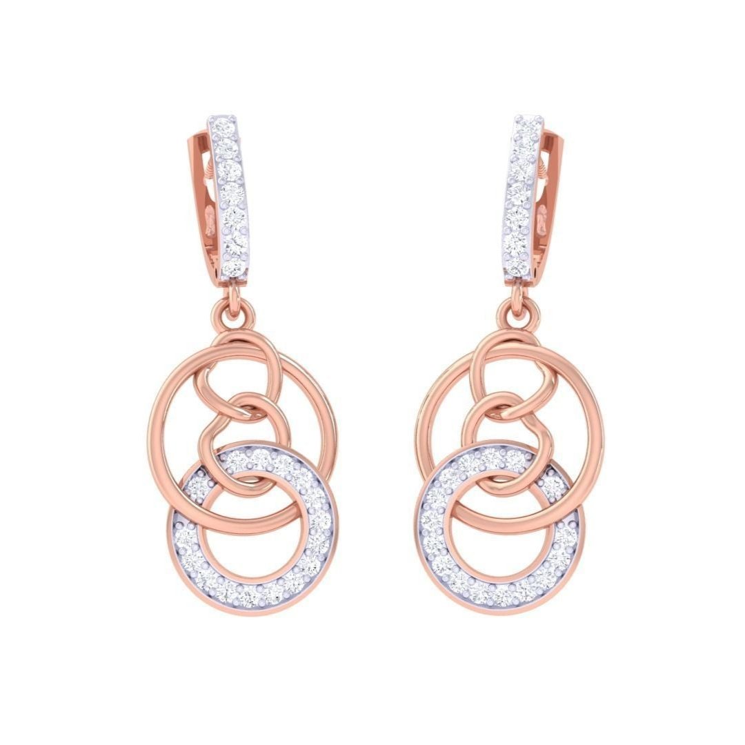 The Vivian Diamond Earrings by Niraa feature interlocking hoops—two in gold and one diamond-encrusted—hanging from a diamond-studded clasp, crafted to enhance any ensemble with elegance.