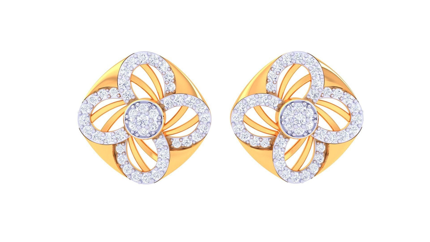 Discover the Piper Diamond Earring by Niraa: exquisite gold earrings with an intricate floral design and overlapping loops adorned with sparkling diamonds, epitomizing luxury and elegance.