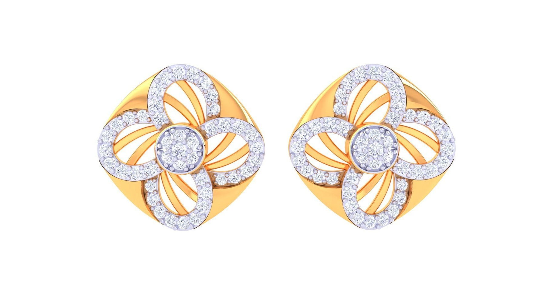 Discover the Piper Diamond Earring by Niraa: exquisite gold earrings with an intricate floral design and overlapping loops adorned with sparkling diamonds, epitomizing luxury and elegance.