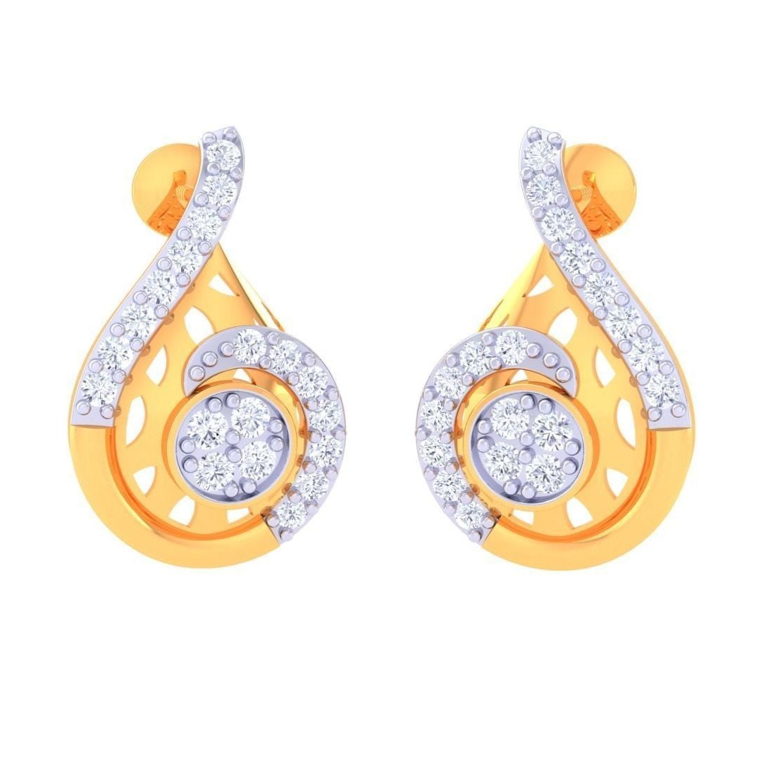 The Giovanna Diamond Earrings by Niraa feature elegant gold teardrop designs adorned with sparkling white stones. The intricate swirls blend gold and silver-toned elements, creating a sophisticated look. Product description is missing; please provide it for SEO keyword assistance.