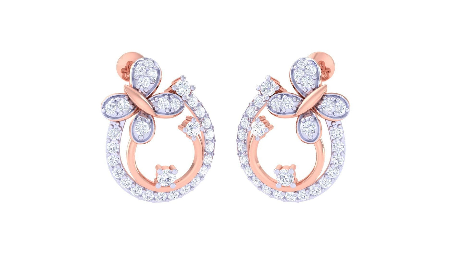 Discover Niraas Julia Diamond Earring: gold and diamond butterfly earrings on a diamond-encrusted circular frame. With intricate details and a stunning gold-silver blend, these earrings include a diamond authenticity certificate.