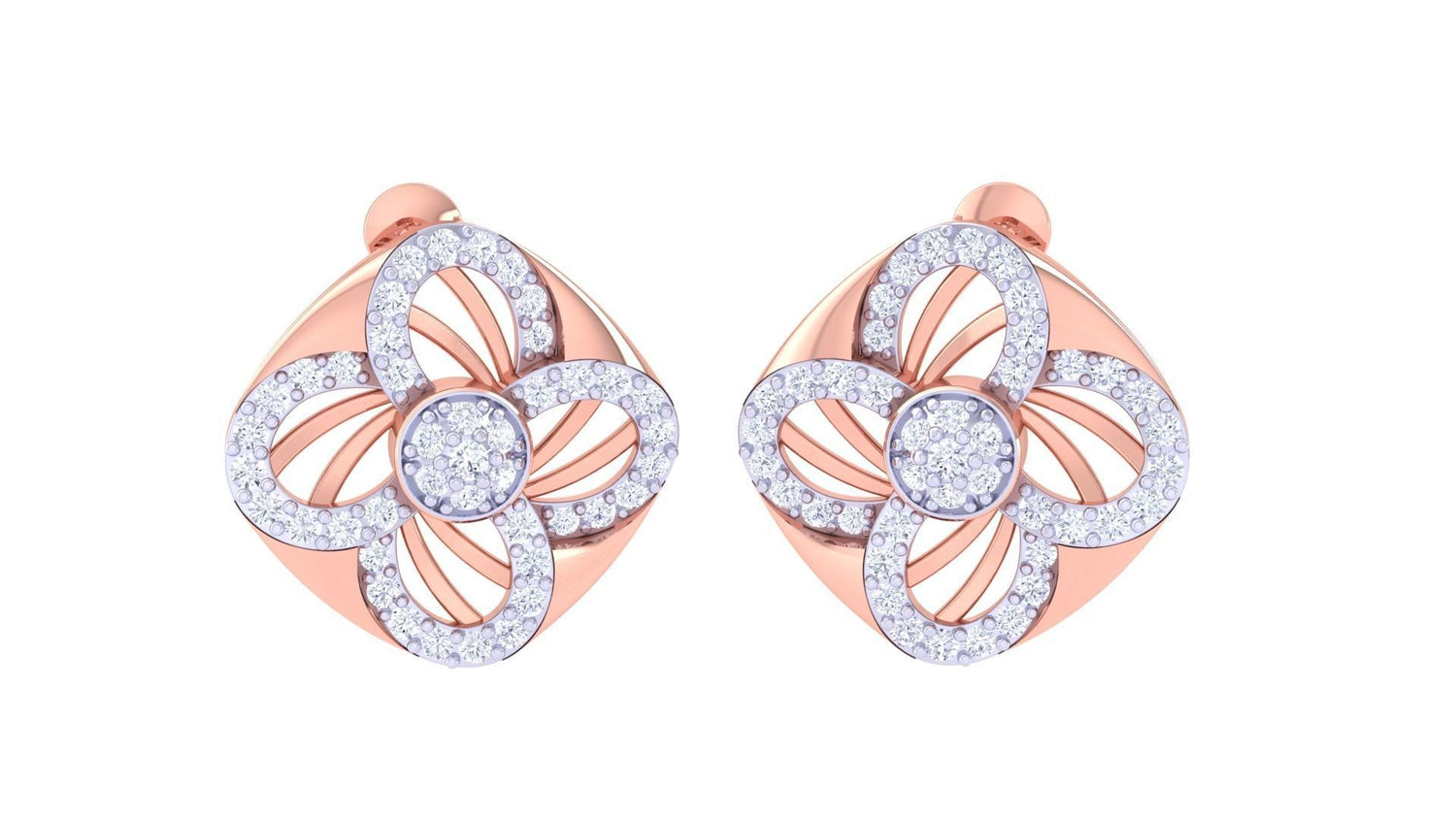 Discover the Piper Diamond Earring by Niraa: exquisite gold earrings with an intricate floral design and overlapping loops adorned with sparkling diamonds, epitomizing luxury and elegance.