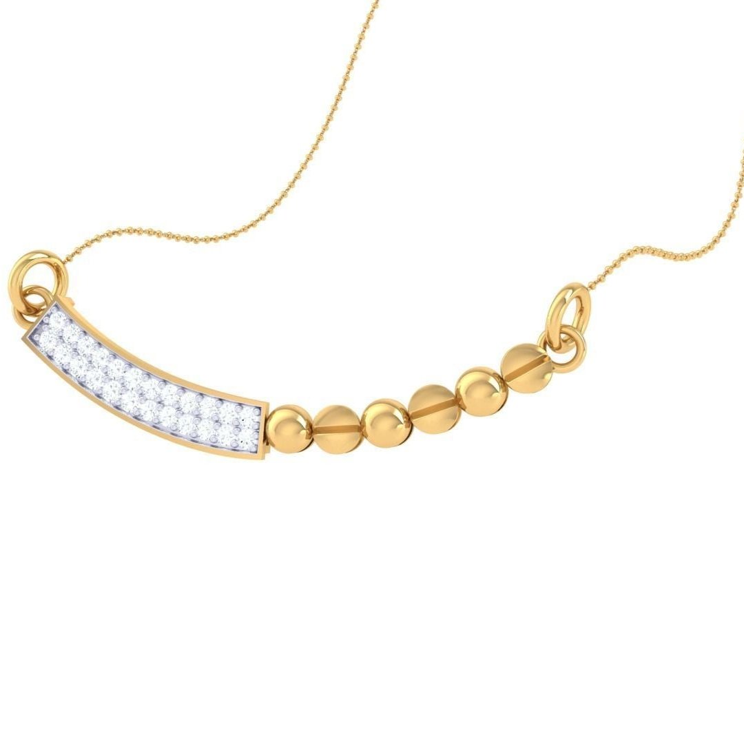 The Zelda Diamond Pendant by Niraa features a delicate gold chain with alternating smooth gold beads and a rectangular pendant encrusted with small white gemstones. However, it seems the description provided for this exquisite necklace is incomplete.