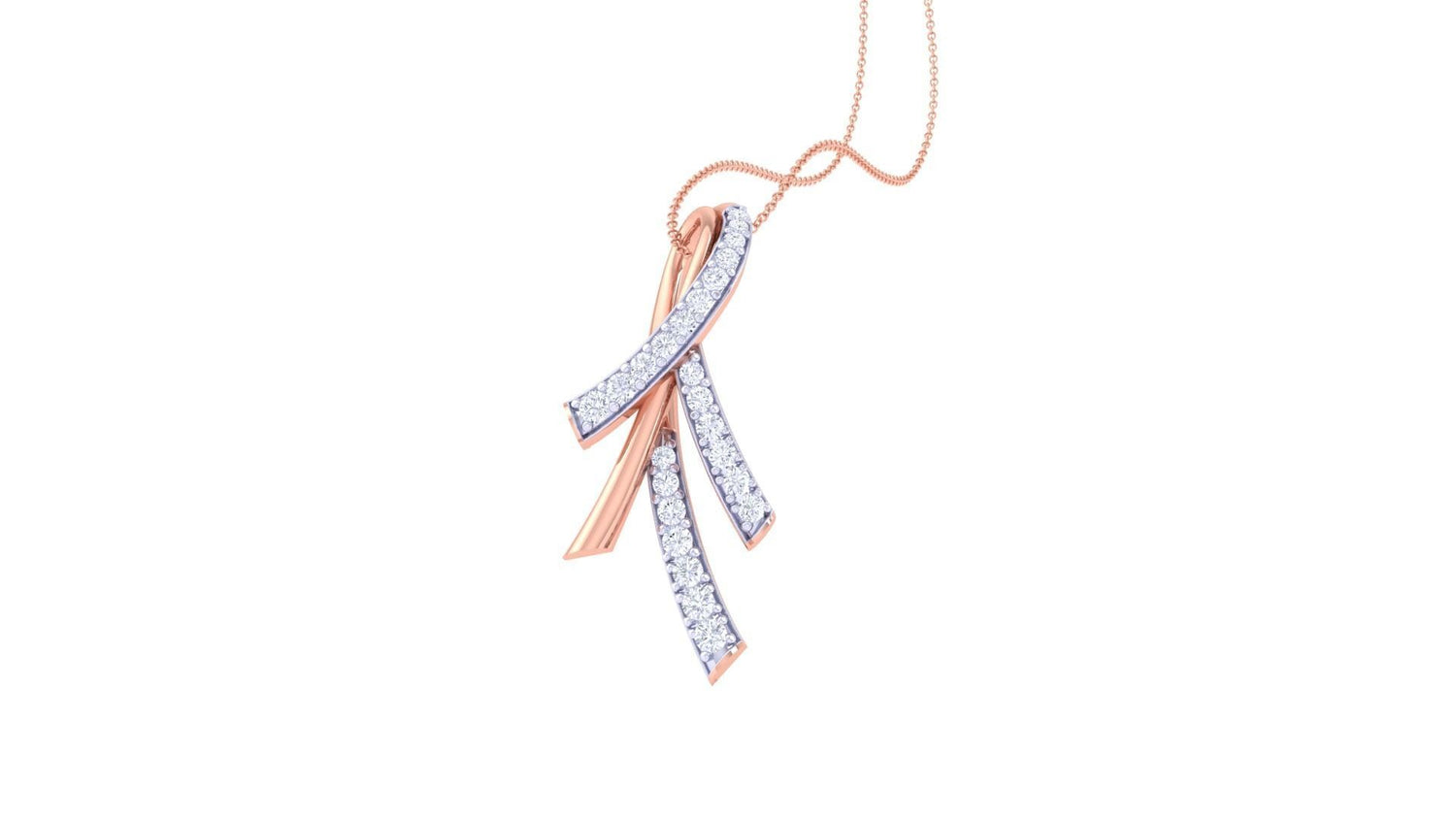 The Charley Diamond Pendant by Niraa elegantly showcases three intertwined strands—two adorned with small diamonds and one in plain gold. It hangs gracefully from a delicate gold chain, offering a stunning contrast on a white background.