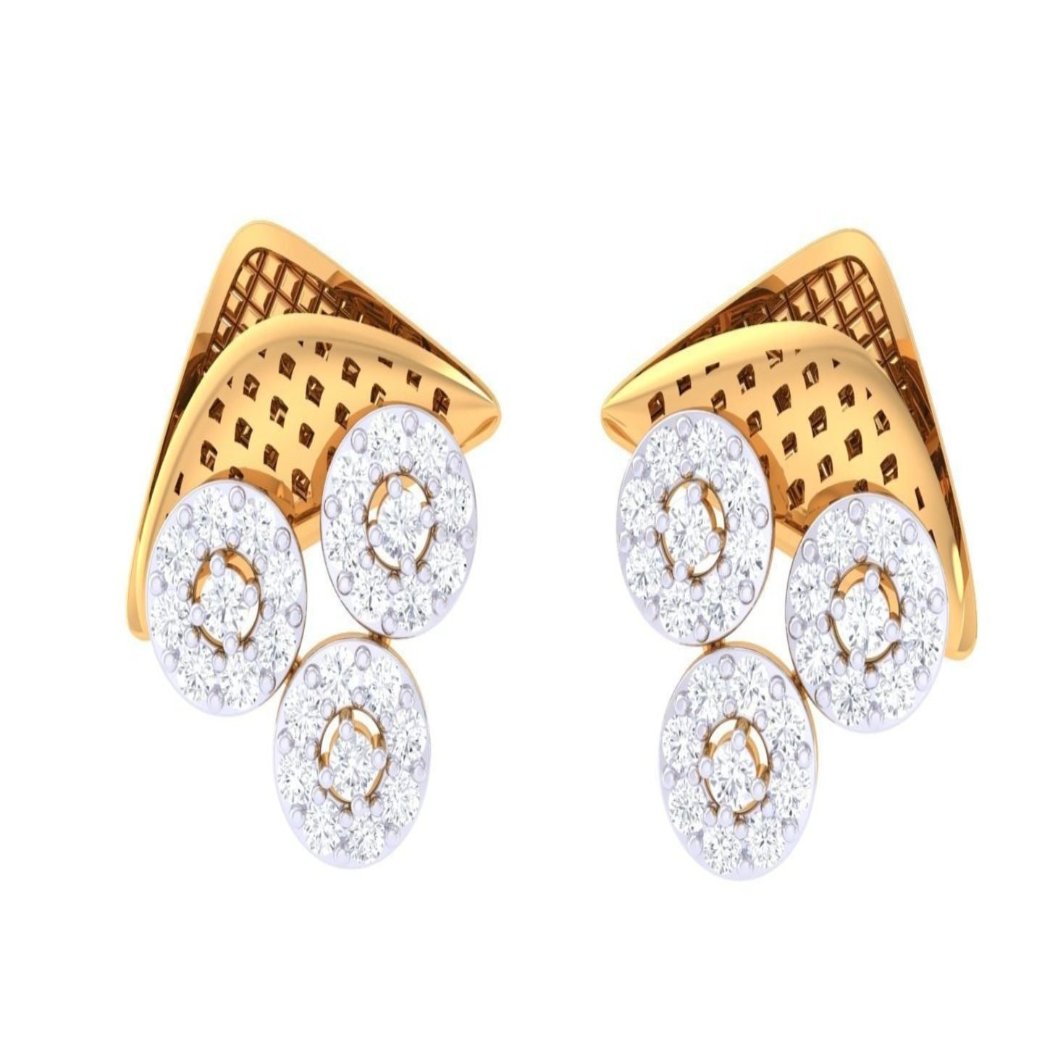 The luxurious Sophie Diamond Earrings by Niraa feature a triangular gold top with three diamond-studded clusters, blending geometric and floral elements for those who demand elegance and sophistication.