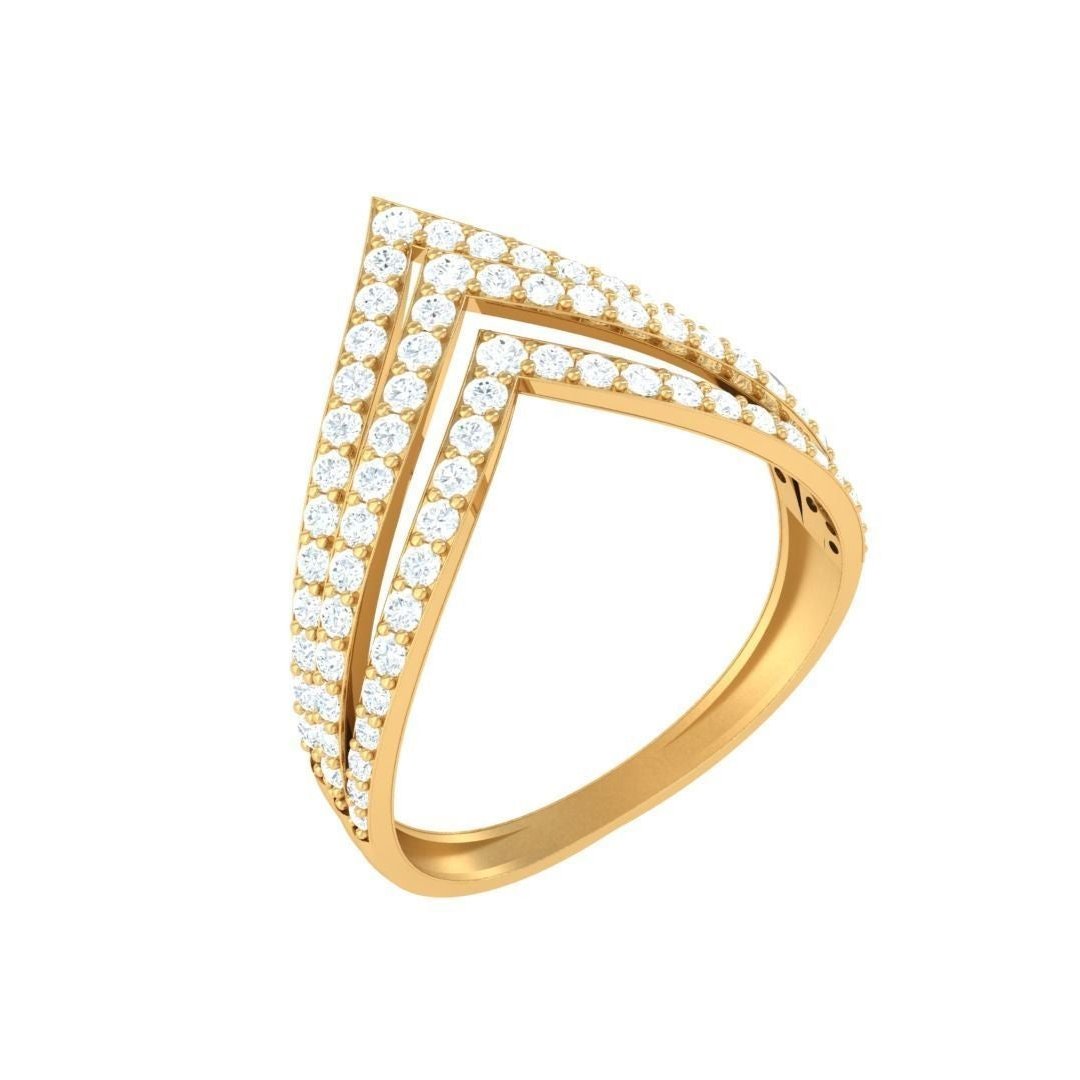 The Samantha Diamond Ladies Ring by Niraa is a luxurious gold V-shaped accessory featuring double rows of small diamonds encrusted in a chevron pattern. Its sleek bands offer elegance and modernity, perfect for those seeking a refined diamond ring.
