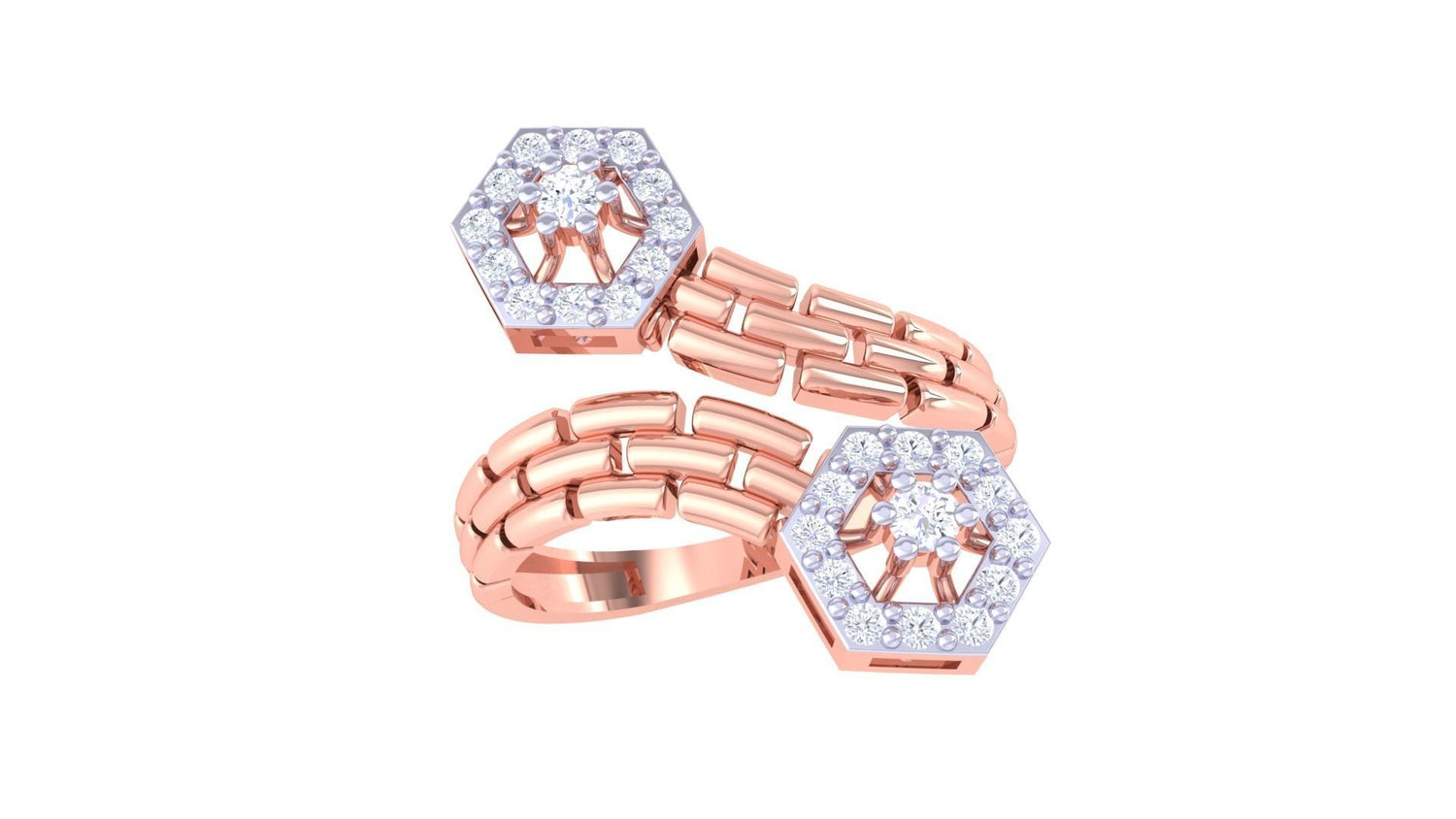 The luxurious gold bracelet, featuring a double band design and two octagonal diamond-encrusted ends, elegantly complements the Estella Diamond Ladies Ring by Niraa.