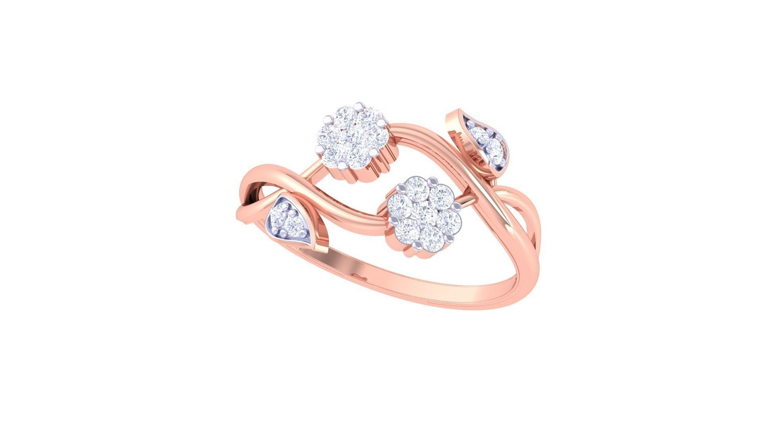 The Luna Diamond Ladies Ring by Niraa is a luxury gold piece featuring an elegant, twisting design with clusters of small round diamonds for a floral-inspired look. This ladies ring intertwines gracefully, enhancing the sparkle of its stones.