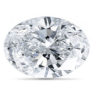 An oval-shaped, sparkling diamond with multiple facets is shown against a plain white background.