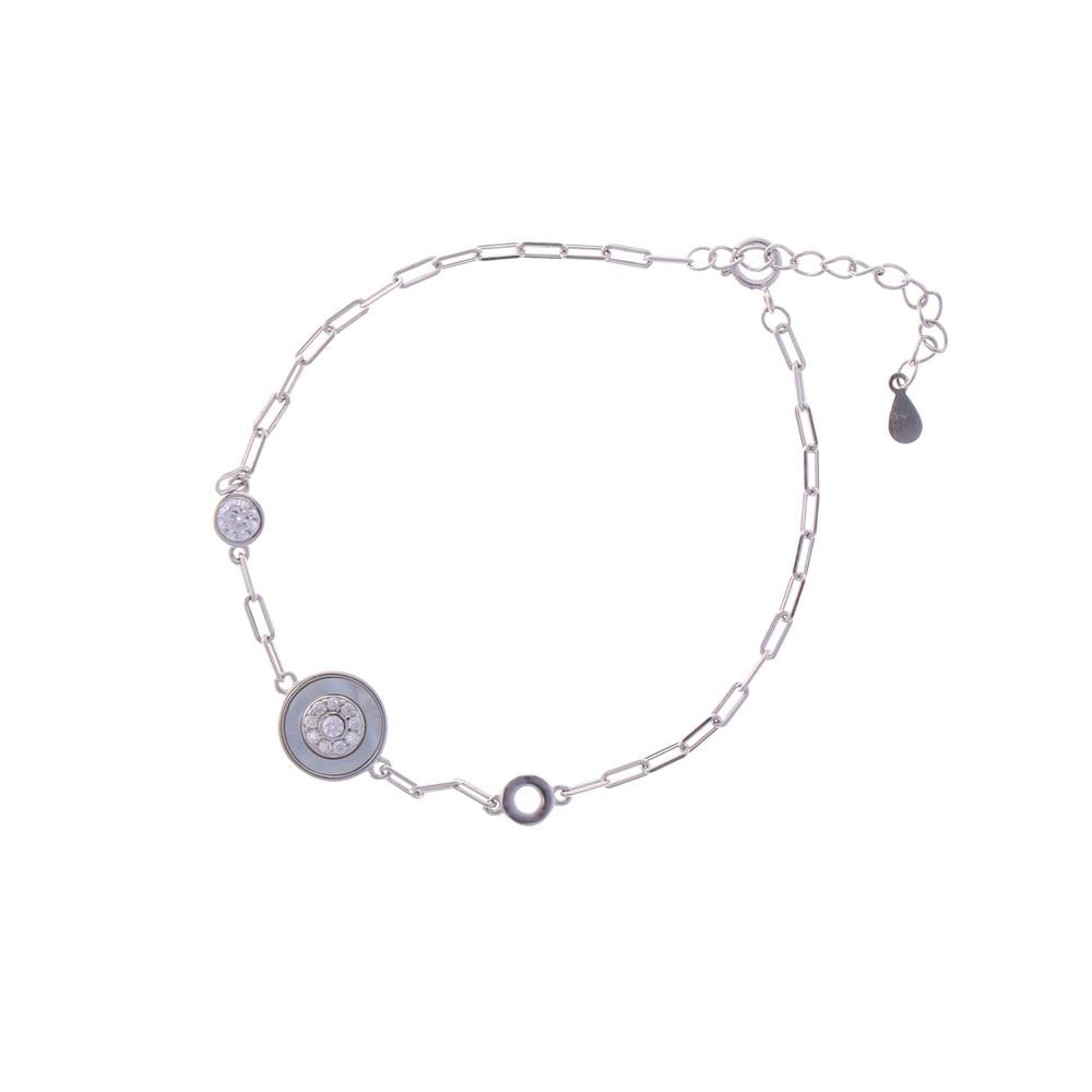 Mother of Pearl finish Round Glittery Bracelet in 925 silver