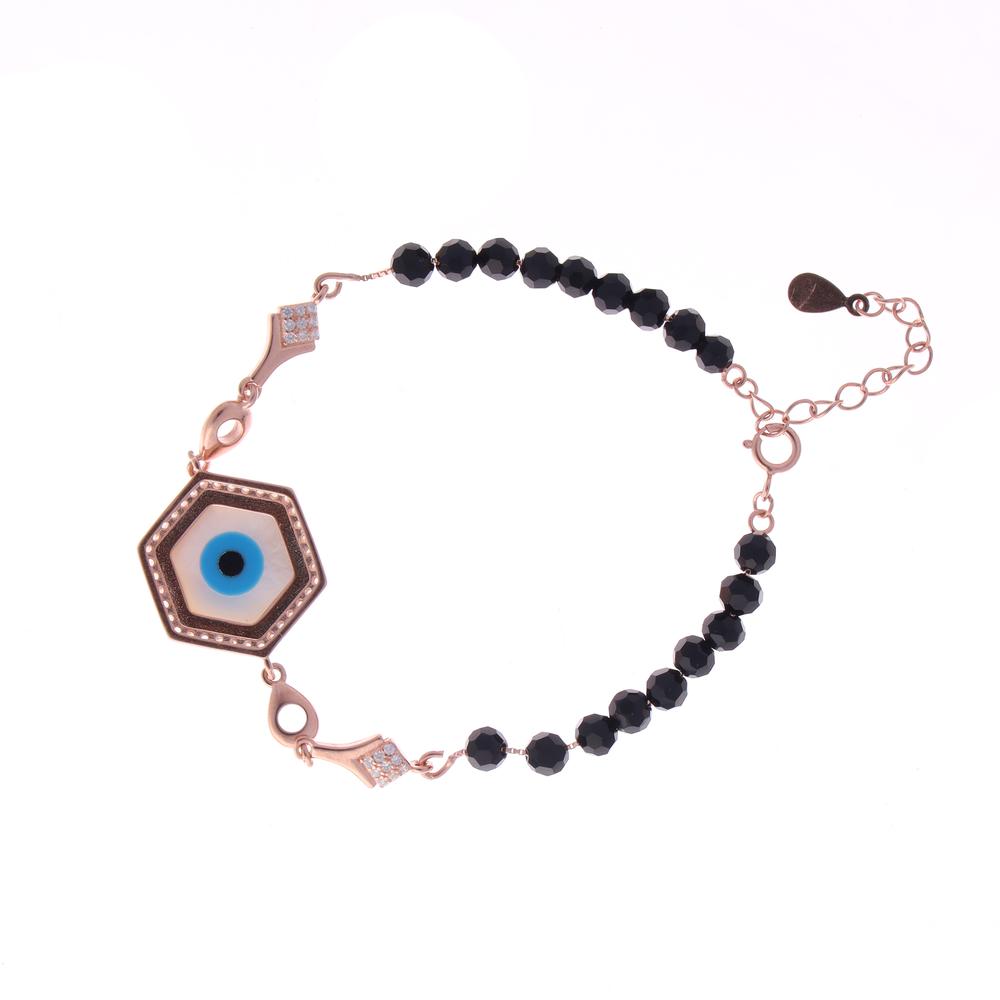 Evil Eye- mother of pearl studded nazariya bracelet in 925 silver