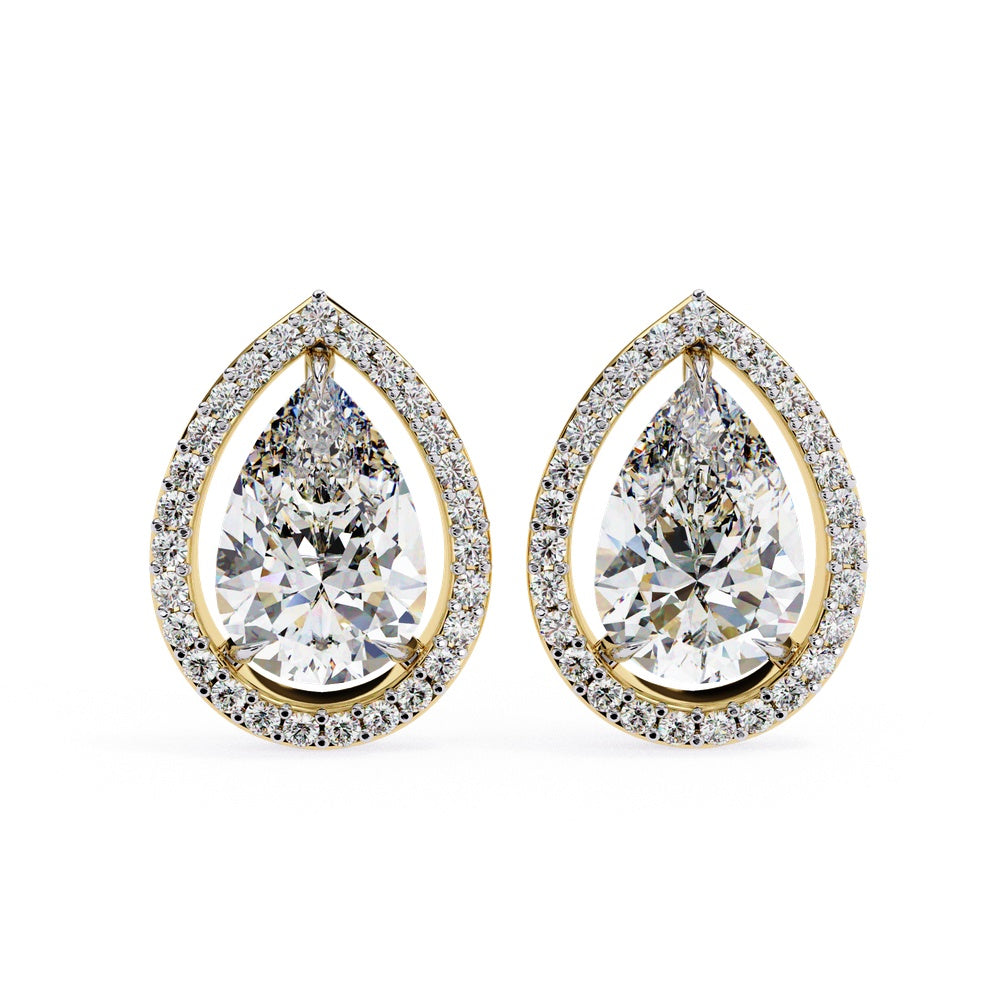 Pear and Halo Solitaire Stud Earrings