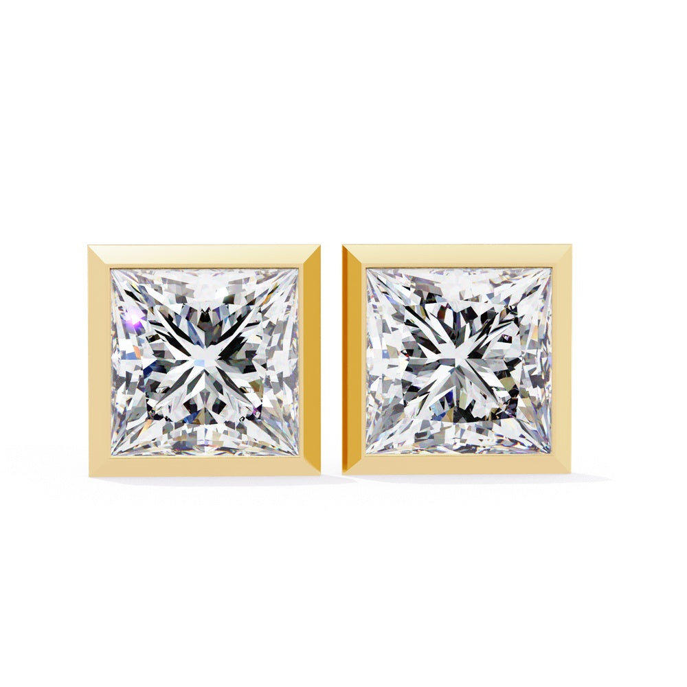 Princess Cut Solitaire Stud Earrings in Basel Setting