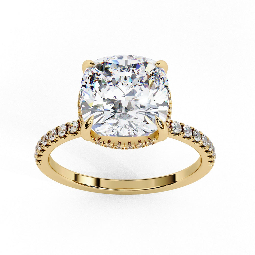 Studded Cushion Square Solitaire Ring with Hidden Halo