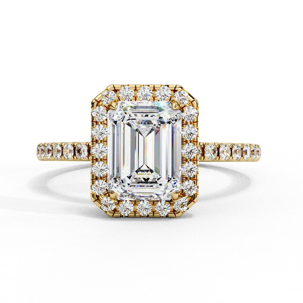 Studded Emerald Cut Solitaire Ring with Halo