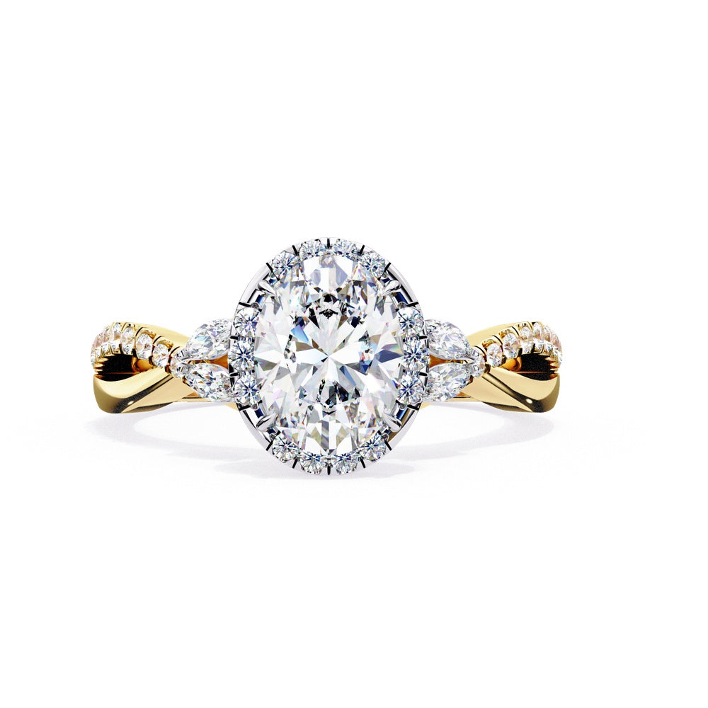 Crossover Oval Solitaire Ring with Halo