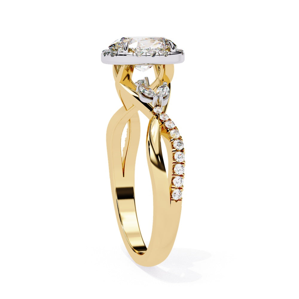 Crossover Oval Solitaire Ring with Halo