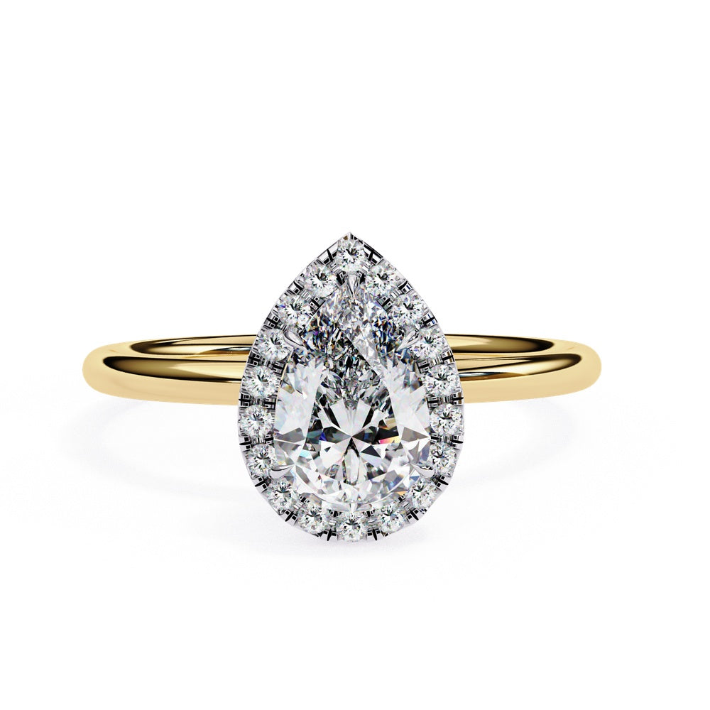 Classic Pear Solitaire Ring with Halo
