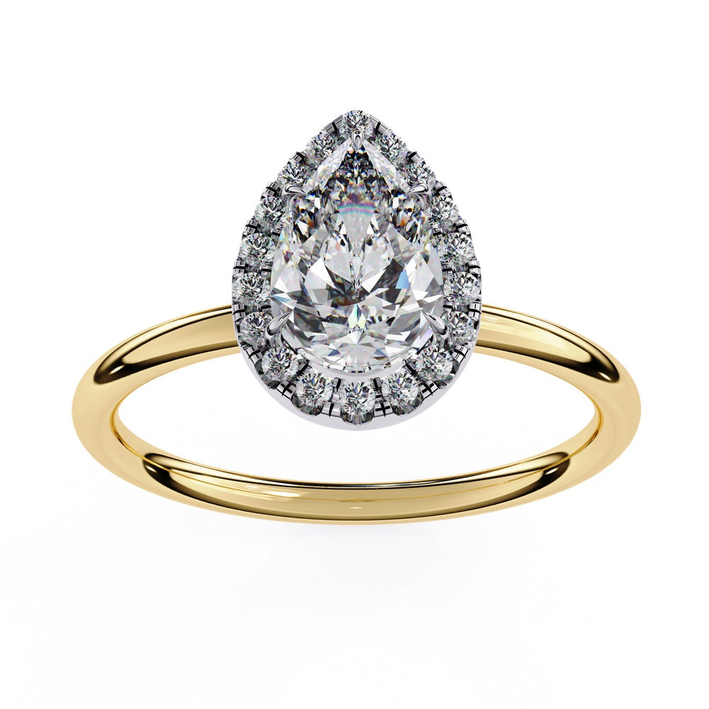 Classic Pear Solitaire Ring with Halo