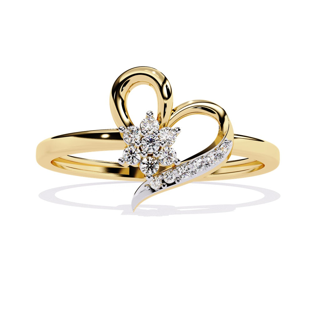 A diamond heart ring crafted in gold, elegantly designed, showcasing a sparkling diamond at its center, symbolizing love and affection.